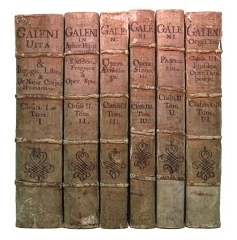 GALENUS, CLAUDIUS. Opera. 12 (of 13) parts in 6 vols.; lacks the index.  1609